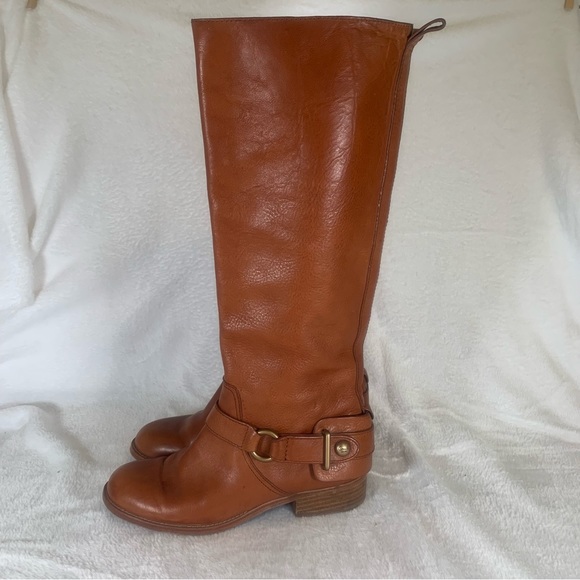 Coach Natale Women US 6 Cognac Leather Riding Boot Harness Knee High‎ Pull On - Picture 4 of 16